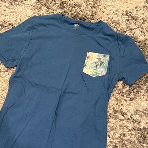 Old Navy Teal T-Shirt with Tropical Pocket